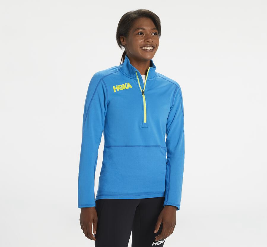 Hoka Australia One One 1/2 Zip Midlayer - Womens Tops Blue - QRSYW-2801